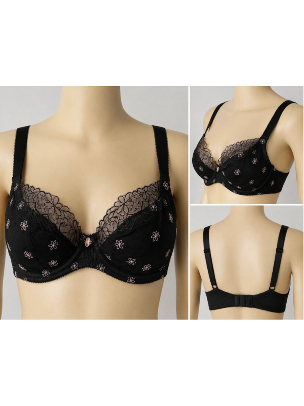 Panache Blossom boudoir 34D Black Sheer Floral Lace Underwire Balconette Bra